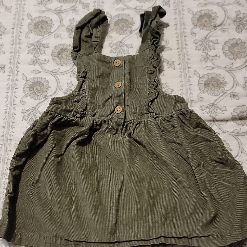Olive Green Corduroy Dress with Wooden Buttons